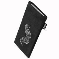 fitBAG Pop Classic Black Moustache    maßgeschneiderte Handytasche aus Alcantara® mit Mikrofaserinnenfutter und Swarovski® Kristallen