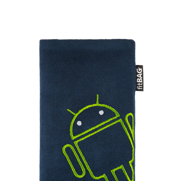 fitBAG Classic Blau Stitch Android Light    mit Android Roboter Stickerei Handytasche aus Alcantara® mit Mikrofaserinnenfutter