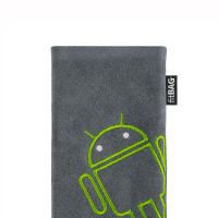 fitBAG Classic Grau Stitch Android Light    mit Android Roboter Stickerei Handytasche aus Alcantara® mit Mikrofaserinnenfutter