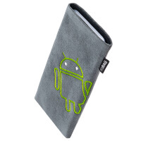 fitBAG Classic Grau Stitch Android Light    mit Android Roboter Stickerei Handytasche aus Alcantara® mit Mikrofaserinnenfutter