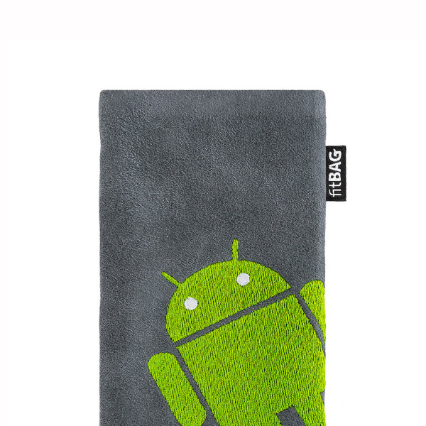 fitBAG Classic Grau Stitch Android Full    mit Android Roboter Stickerei Handytasche aus Alcantara® mit Mikrofaserinnenfutter