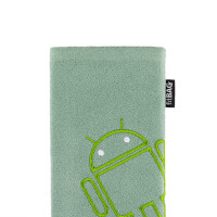 fitBAG Classic Mint Stitch Android Light    mit Android Roboter Stickerei Handytasche aus Alcantara® mit Mikrofaserinnenfutter