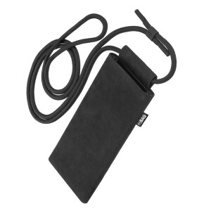 fitBAG Classic Schwarz mit Handykette    maßgeschneiderte Handytasche aus original Alcantara® mit Mikrofaserinnenfutter und Handykette