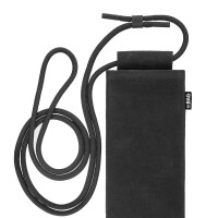 fitBAG Classic Schwarz mit Handykette    maßgeschneiderte Handytasche aus original Alcantara® mit Mikrofaserinnenfutter und Handykette