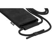 fitBAG Classic Schwarz mit Handykette    maßgeschneiderte Handytasche aus original Alcantara® mit Mikrofaserinnenfutter und Handykette